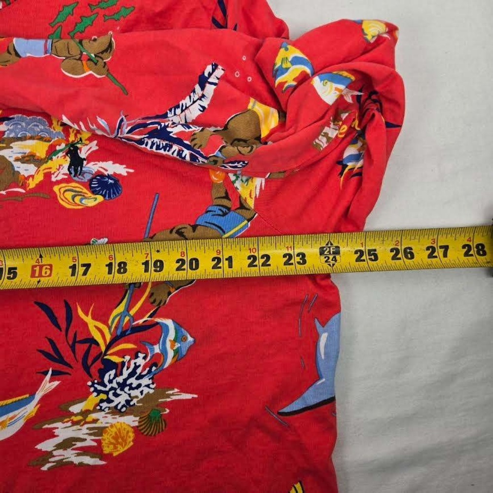 Polo Ralph Lauren Scuba Beach Bear XL Mens Tropical Print Hoodie Red Lightweight - Picture 7 of 8